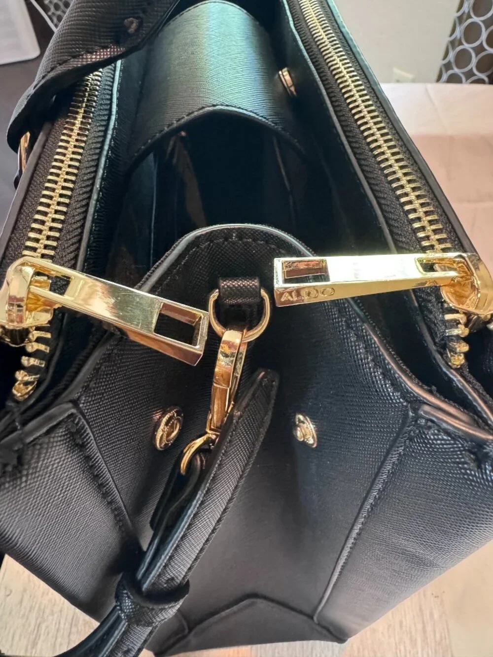 ALDO Black Structured Satchel Shoulder Bag Crossbody Gold Hardware Purse